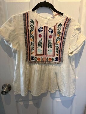 Zara Trafaluc Women's Small Embroidered Top Blouse Boho Hippie Animal